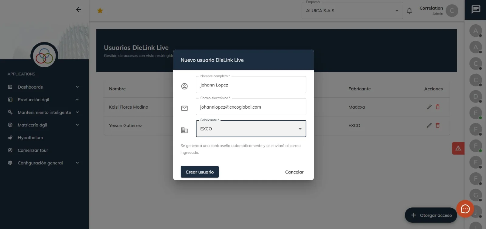 DieLink ADM Live dashboard