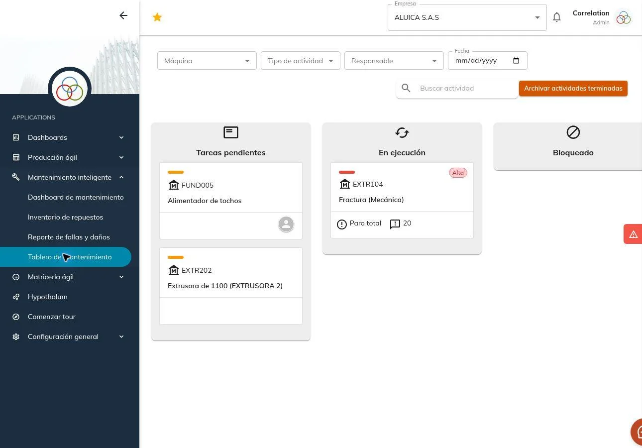 Maintenance kanban board for coordinating work through operational stages.