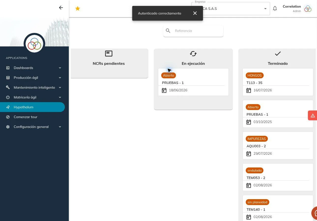 Hypothalum workflow overview: pending NCRs, active investigations, and completed cases.
